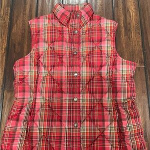Lands End women vest red plaid size M/P